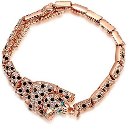 BaoyuXuan Womens Rose Gold Crystal Leopard Head Bracelet