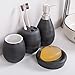 MyGift 4 Piece Textured Ceramic Black Bathroom Accessory Set Includes Soap Dish, Dispenser, Toothbrush Holder and Tumbler