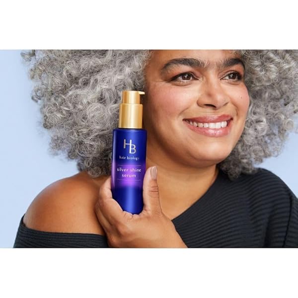 HAIR BIOLOGY SILVER SHINE SERUM, 3.3 FL OZ. BIOTIN-INFUSED MOISTURE AND SHINE FOR COLOR-TREATED GRAY HAIR. PARABEN FREE, FORMULATED WITH COCONUT SCENT, BLUE