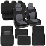PolyCloth Car Seat Covers Black & Gray Two-Tone Classic & Black Carpet Floor Mats for Auto