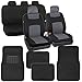 PolyCloth Car Seat Covers Black & Gray Two-Tone Classic & Black Carpet Floor Mats for Auto