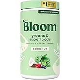 Bloom Nutrition Superfood Greens Powder, Digestive Enzymes with Probiotics and Prebiotics, Gut Health, Bloating Relief for Women, Chlorella, Green Juice Mix with Beet Root Powder, 60 SVG, Coconut