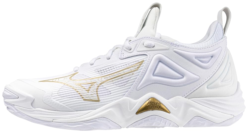 Mizuno Wave Momentum 3 Women's Volleyball Shoe | Womens Volleyball Footwear | White-Gold | US Womens 13 Image