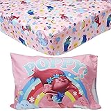EVERYDAY KIDS Toddler Fitted Sheet and Pillowcase Set - Soft Microfiber, Breathable and Hypoallergenic Toddler Sheet Set (Trolls)