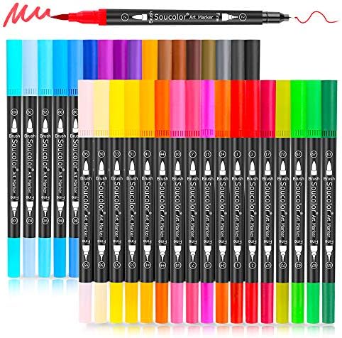 Artist Brush Markers Pens for Grownup Coloring Books, 34 Colours Numbered Twin Tip (Brush and Fineliner) Artwork Marker Pen for Notice taking Planner Hand Lettering Calligraphy Drawing Writing Journaling
