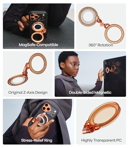 Aulumu G09 Ghost Infinite - Agarre magnético de 360° | Compatible con MagSafe | PC transparente esmerilado | Fijación magnética estable de doble cara | Incluye soporte para teléfono con anillo de