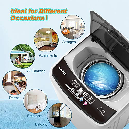 Compact Washing Machine, KAPAS Fully Automatic 2in1 Washer & Air Spin Drying Machine with 11
