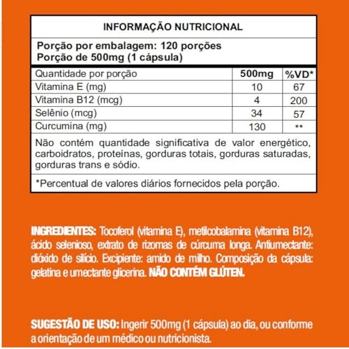Curcuma em capsulas curcuma Longa Natural 500mg 120 Cápsulas Açafrão Terra Puro Pura