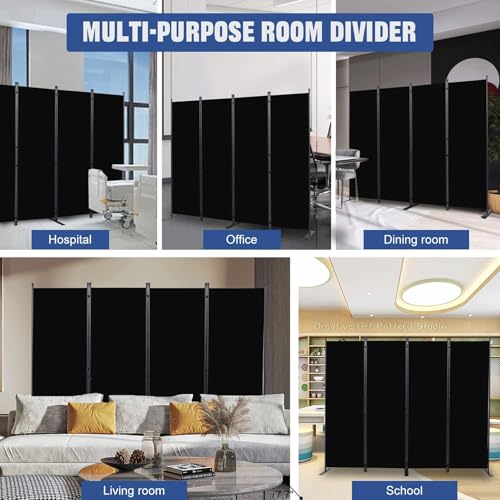 4Panel Room Dividers Screens, Portable Folding Wall Privacy Separation, Freestanding Partition Separator Screen for Home Dorm Studio Office Bedroom, 220 * 44 * 178Cm Black