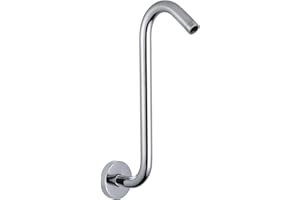 Voolan 12 Inch Shower Head Extension Arm with Flange, S Shaped Shower head Riser Pipe, Stainless Steel Long Goose Neck Curve Standard 1/2" Connection (Chrome)