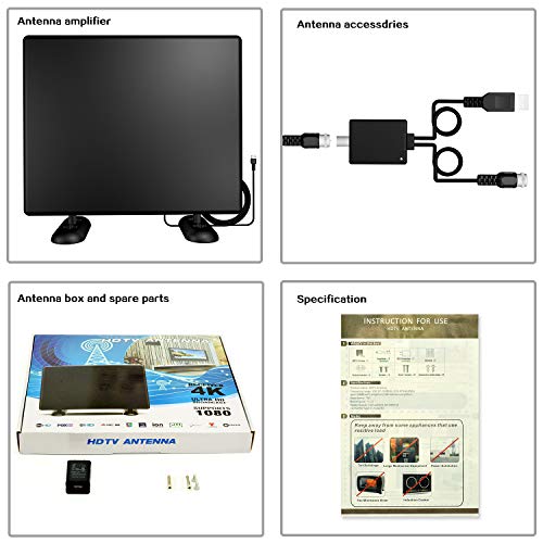 TV Antenna, HD Indoor Digital TV Antenna with Amplifier Free Signal Booster 4K 4K Free Local Channels for Long 80-120 Miles Range, 13ft Coax Cable