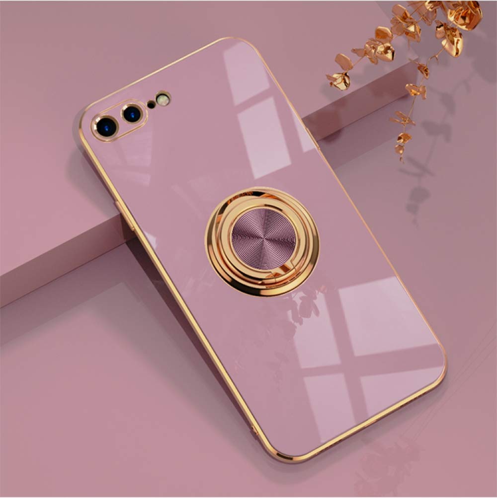 EYZUTAK Electroplated Magnetic Ring Holder Case, 360 Degree with Rotation Metal Finger Ring Holder Magnet Car Holder Soft Silicone Shockproof Cover for iPhone 7 Plus iPhone 8 Plus - Purple — image 1