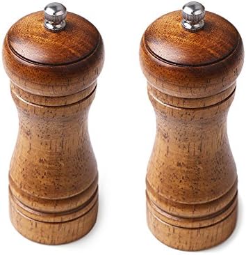 Fastnova Adjustable Ceramic Rotor Salt and Pepper Grinder, Manual Wood Pepper Mill and Salt Mill, 5 inch Set of 2
