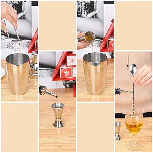 Bartender Mixology Kit, Songway 10-Piece Home Bar Tool Set Cocktail Making Set with Bamboo Wood Stand, for Professional and Amateur Drink Makers, Ideal Drink Mixing Tool Kit, 3 Sizes of Shaker