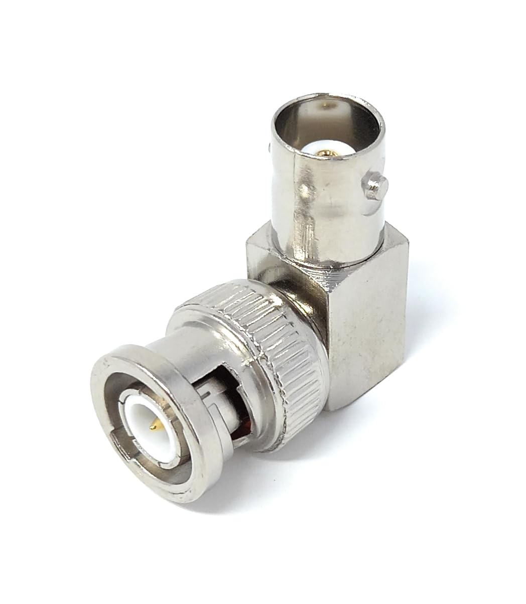 DRUT 1pcs BNC Male to Female Socket to Plug Right Angled Adapter for CCTV Camera Cable Lead (Silver)