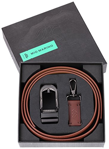 Marino Men's Genuine Leather Ratchet Dress Belt with Open Linxx Leather Buckle, Enclosed in an Elegant Gift Box - Light Tan - Style 141 - Custom XL: Up to 54" Waist