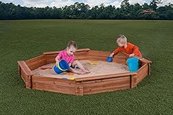 Octagon Wooden Cedar Sand Box w Seat Boards