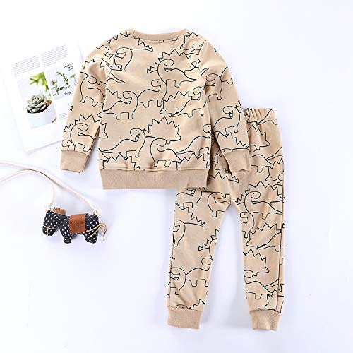 BIBNice Boys Outfit Sets Toddler Clothes Long Sleeve Top and Pants Kids Clothing Dinosuar 5T - Thumbnail 2