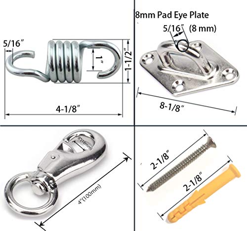 Hammock Chair Ultimate Hanging Kit, Heavy Duty Hammock Spring,Swivel Hook,and Ceiling Mount Set for Punching Bag Hammock Swing Chair Indoor Outdoor - Stainless Steel
