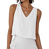 Mywinway Linen Crop Tank Tops for Women Spring Summer Sleeveless V Neck Cropped Casual Fashion Beach Tops Shirts