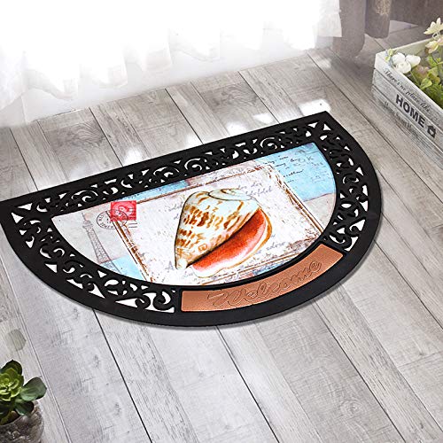 YK Decor Half Round Door Mat Inside Outside Entry Doormat Shoe Scraper Dirt Trapper Entrance Mat Non Slip Floor Mat Low Profile Front Door Mat Beach Theme Easy Clean