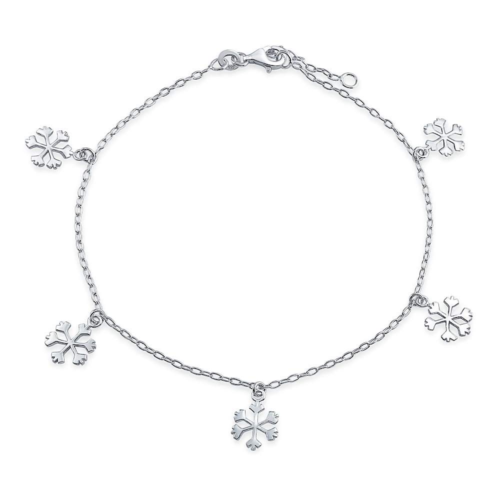 Bling Jewelry Holiday Party Christmas Dangling Multi Charms Frozen Winter Snowflake Anklet Ankle Bracelet For Women Teen .925 Sterling Silver Adjustable 9-10 Inch