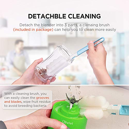 Olivivi Portable Blender, Multifunctional Personal Blender Mini Smoothie Blender 6 Powerful Blades, 4000mAh Rechargeable USB Juicer Cup Bottle with strainer Cleaning Brush for Travel BPA Free Green
