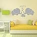 Large Cute Elephant Family with Hearts Wall Decals Baby Nursery Decor Kids Room Wall Stickers, (Large)40''W x19''H, Grey