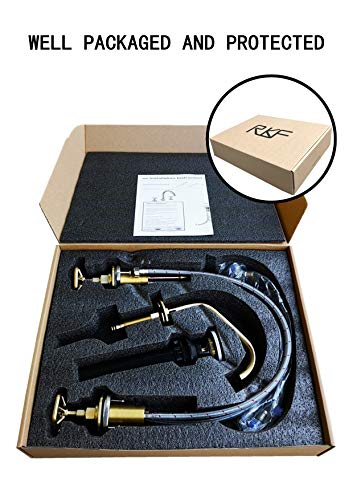 RKF Solid Brass Two Handle Widespread Bathroom Sink Faucet with Pop-up Drain with overflow and CUPC Faucet Supply Hoses,Brushed Gold,CWF026C-BG