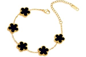 FLY FEI 18K Gold-Plated Four Leaf Clover Bracelet for Women,Adjustable lucky Bracelet Set Jewelry Gift-Hypoallergenic Charm for Birthdays, Wellness & Daily Wear