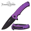 Femme Fatale Assisted Opening Knife - Black Purple Hearts Handle (Limited Edition)