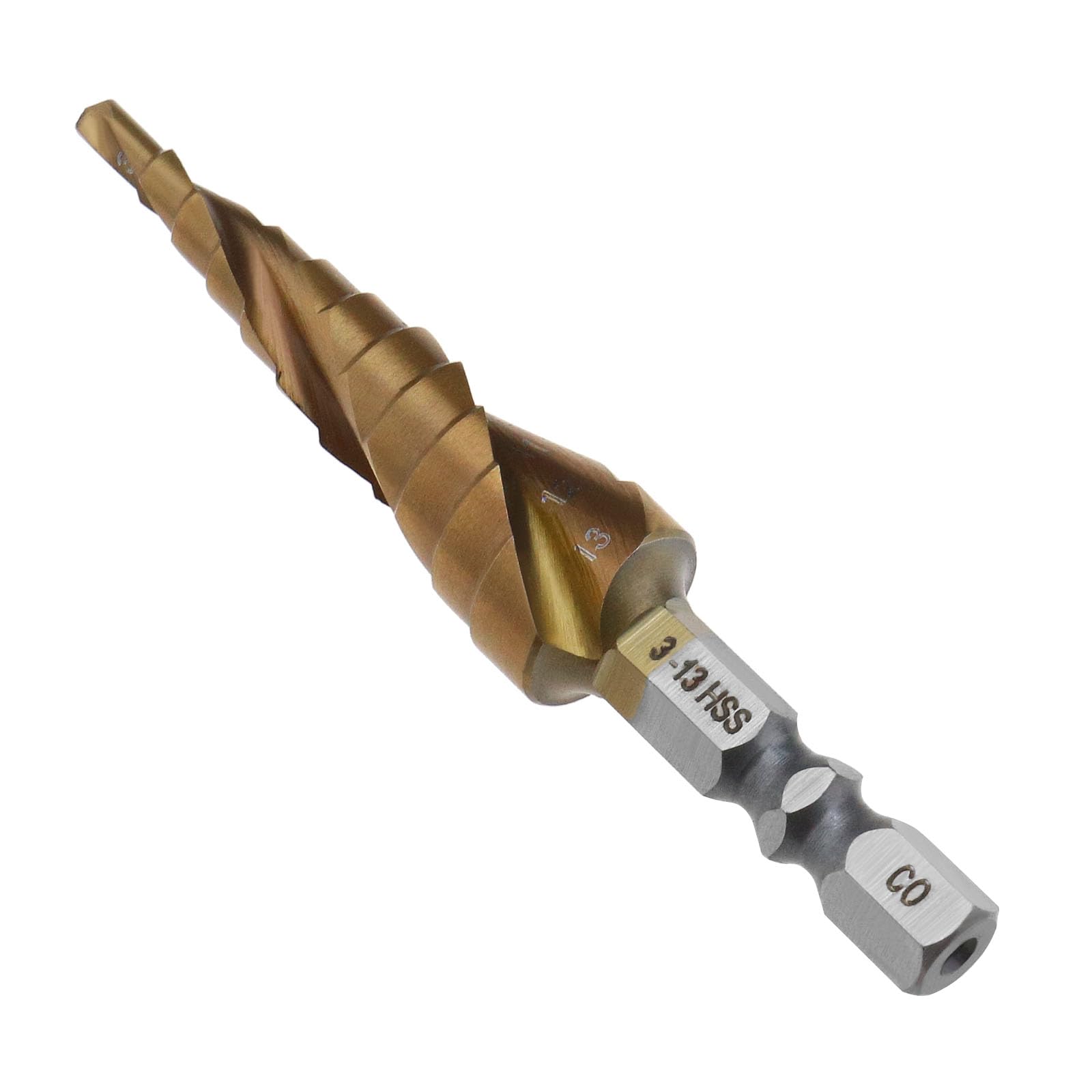 eMagTech Spiral Grooved Step Drill Bit 3-13mm Metric Size M35 Cobalt High Speed Steel 6.35mm Hex Shank HSS Cutting Tool for DIY Plastic Wood Metal