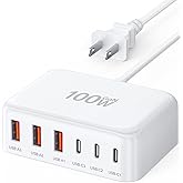 [2026 Updated] USB C Fast Charger, 100W GaN 6 Port Type C Charging Station Hub Block Cube, USB C Wall Charger Power Strip Adapter Plug for iPad iPhone 17 16 15 14 Pro Max Pixel Note Galaxy, 5ft Cord