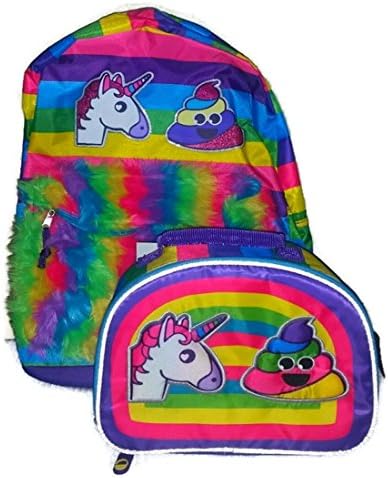 Back to School Backpack Lunchbox Accessories (Rainbow Unicorn Emoji 16")