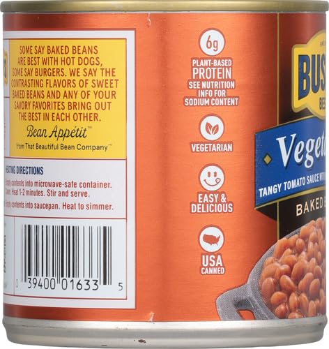 BUSH’S BEST CANNED VEGETARIAN BAKED BEANS, SOURCE OF PLANT BASED PROTEIN AND FIBER, LOW FAT, GLUTEN FREE, 16 OZ