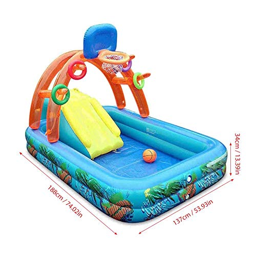 Dongle Kids Inflatable Play Center Wading Pool, with Basketball Hoop