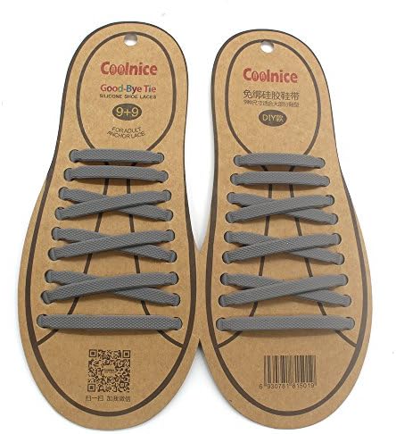 LattoGe Update No Tie Shoelaces For Kids Adults Silicone Flat Elastic Sports Fan Shoe Laces for Athletic Dress Casual Shoes Boots Board Sneakers Running Football (Gery, Adults-18pcs)