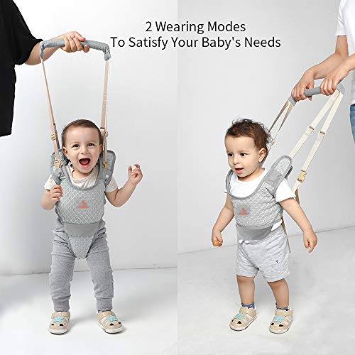 Happy Walk Baby Walking Harness Cotton 2 in 1 Removable Toddler Walk Learning Assistant Belt Protective Breathable Adjustable Safety Leash for 9-17months, Gray - Thumbnail 5