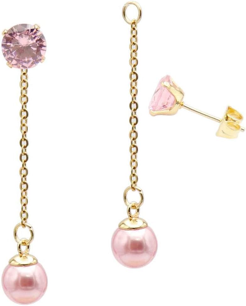 Pink,Red,Green,Blue,White,Black Pearl Drop Dangle Earring for Women&Girl - Hypoallergenic Simulated Diamond Stud Earring Jacket Enhancers - Safe for Sensitive Ears - Plated in 18K Gold