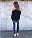 Akery Women's Sexy Spaghetti Strap Off Shoulder Shirt Tops Blouses Medium Black