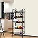 LANGRIA 5-Tier Basket Stand Kitchen Bathroom Trolley Full-Metal Rolling Storage Cart with Lockable Wheels 5 Side Hooks and Shelves Utility Mesh Wire 66 lbs. Weight Capacity (Black)