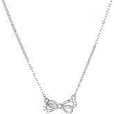 Bow Necklace for Women, 925 Sterling Silver Cubic Zirconia Bowknot Pendant Choker Necklaces to Daughter Mother, 14k Gold Plated Infinite Knot Charm Necklaces for Her Birthday Valentine's Day Jewelry Gift