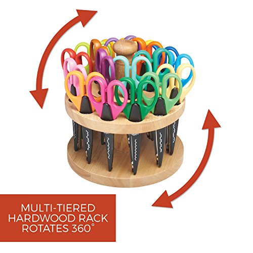 ECR4Kids Kraft Edgers Decorative Craft Scissor Set - 18 Scissors with Rotating Wood Rack