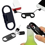 Daite Key Chain Charge & Sync USB Cable for iPhone, iPad, iPod, with Open Bottle Lever (Black)