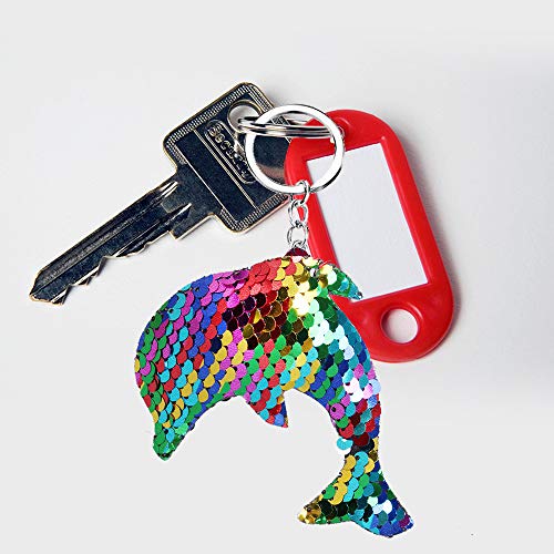 Hicdaw Flip Sequin Keychains, 30PCS Keychain for Unicorn Mermaid Tail Cat Cactus Fish Shape Key Ring Bag Decorations Gift for Kid Party Supplies