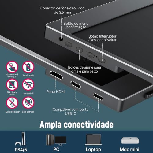 Monitor Portatil para Notebook 15.6" FHD IPS Ultra Fino 1080P com HDR e FreeSync USB-C/HDMI Zero Latência - Tela Portátil para Notebook com Filtro de Luz Azul,pare Viagens, Casa, Trabalho e Jogos
