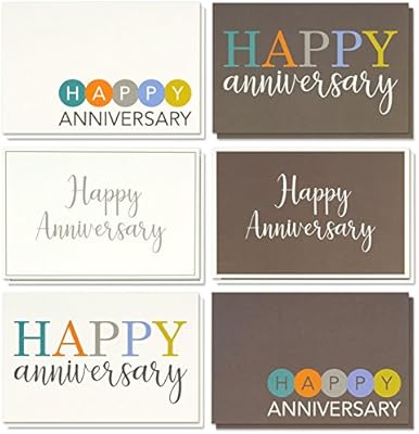 Amazon Com 36 Pack Happy Anniversary Greeting Cards 6 Modern Multi Color Embellished Style Designs Bulk Box Set Variety Assortment Envelopes Included 4 X 6 Inches Office Products