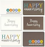 36 Pack Happy Anniversary Greeting Cards, 6 Modern Multi Color Embellished Style Designs, Bulk Box Set Variety Assortment, Envelopes Included, 4 x 6 Inches