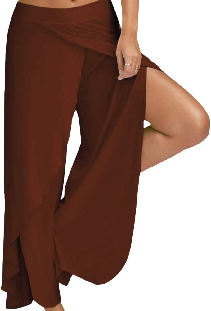 Oubaybay Women’s Wide Leg Yoga Pants Stretch High Slit Hippie Harem Trousers