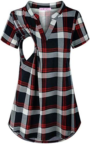 JOYMOM Maternity Notch Neck Cuffed Sleeve Nursing Blouses Breastfeeding Clothes
